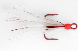 Mustad Ultra Needle Point Feather Treble Red With White Feather - 2 Per Pack - Size 6