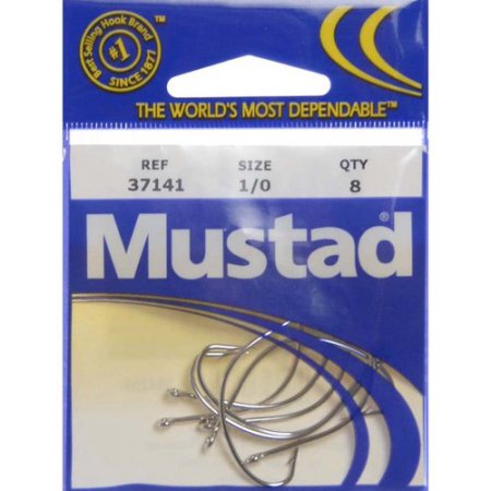 Mustad Poly Bag Hooks Nickel Wide Gap 10 Per Carton Order 10 - Size 1/0 Hollow Point