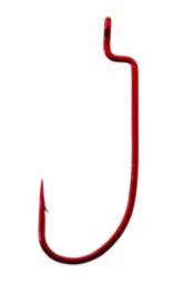 Owner Worm Hook Red X-Strong Offset Size 2/0